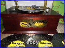 Vintage Thorens Gramophone Swiss Movement Music Box Disc Player + 15 Discs