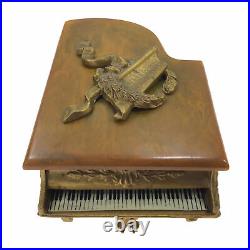Vintage Thorens Grand Piano Swiss Music Box Gold Cigarette / Trinket Case WORKS