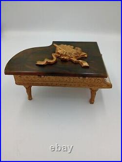 Vintage Thorens Musical Jewelry Box Grand Piano Rare Green Bakelite Top Works