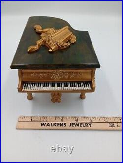 Vintage Thorens Musical Jewelry Box Grand Piano Rare Green Bakelite Top Works