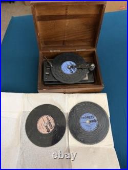 Vintage Thorens Swiss Automatic Disc Music Box with 2 Discs Working Wood Case