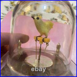 Vintage Waco Singing Yellow Bird Lucite Dome Plastic Music Box Japan Non-Working