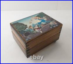Vintage Walt Disney ALICE IN WONDERLAND Reuge Wooden Music Box WHITE RABBIT Rare