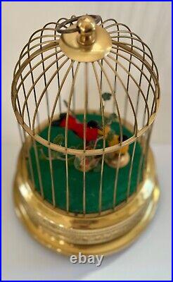 Vintage West German Clock Work Music Box Double Bird Cage Brass Wind Up Gift