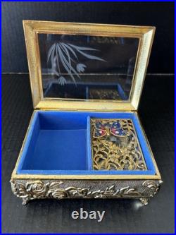 Vintage Westland Enamel Butterfly Automation Etched Music Jewelry Box JAPAN