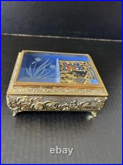 Vintage Westland Enamel Butterfly Automation Etched Music Jewelry Box JAPAN
