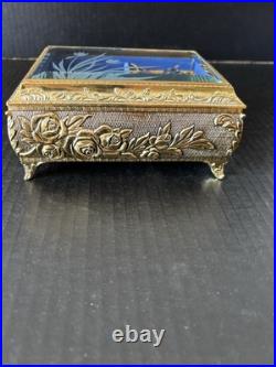Vintage Westland Enamel Butterfly Automation Etched Music Jewelry Box JAPAN