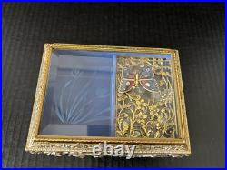 Vintage Westland Enamel Butterfly Automation Etched Music Jewelry Box JAPAN