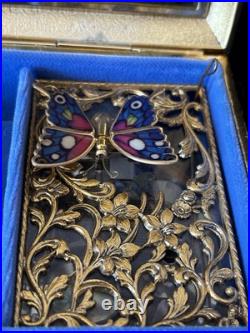 Vintage Westland Enamel Butterfly Automation Etched Music Jewelry Box JAPAN