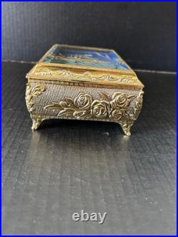 Vintage Westland Enamel Butterfly Automation Etched Music Jewelry Box JAPAN