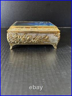 Vintage Westland Enamel Butterfly Automation Etched Music Jewelry Box JAPAN