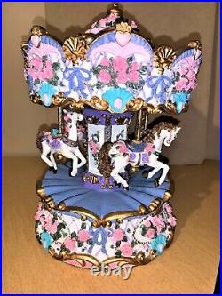 Vintage Wind Up Horses Flowers Musical Carousel 4 Horse BEAUUTIFUL