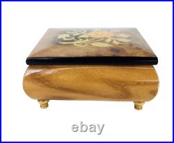 Vintage Wood Inlay Jewelry Box Ercolano Musical Movement Fascination Italy