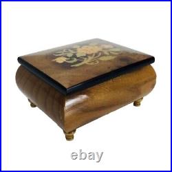 Vintage Wood Inlay Jewelry Box Ercolano Musical Movement Fascination Italy