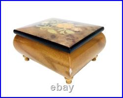 Vintage Wood Inlay Jewelry Box Ercolano Musical Movement Fascination Italy