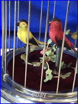 Vintage germany, hanging Nickel, cage singing automaton birds music box, mechanical