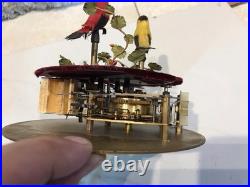 Vintage germany, hanging Nickel, cage singing automaton birds music box, mechanical