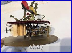 Vintage germany, hanging Nickel, cage singing automaton birds music box, mechanical