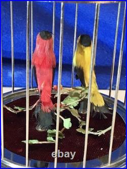 Vintage germany, hanging Nickel, cage singing automaton birds music box, mechanical