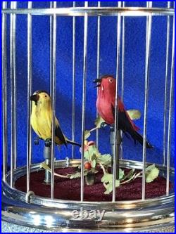 Vintage germany, hanging Nickel, cage singing automaton birds music box, mechanical