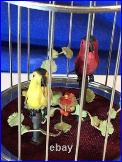 Vintage germany, hanging Nickel, cage singing automaton birds music box, mechanical