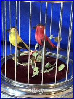 Vintage germany, hanging Nickel, cage singing automaton birds music box, mechanical