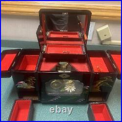 Vintage japanese music jewelry box With Many Drawers Tested Music Works