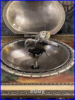 Vintage victorian style metal music box with wind up humming bird/RARE/Stunning