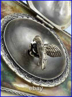 Vintage victorian style metal music box with wind up humming bird/ RARE/Stunning