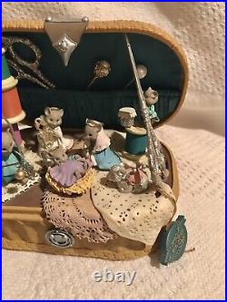 Vtg 90's Enesco Moving Mice Sewing Basket Nativity Scene Music Box 6L 5.5H