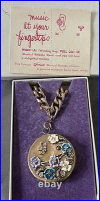 Vtg Antique Swiss Gold Bracelet Music Box Enamel Flowers Works Great