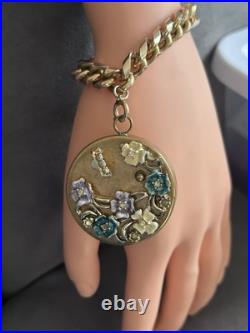 Vtg Antique Swiss Gold Bracelet Music Box Enamel Flowers Works Great