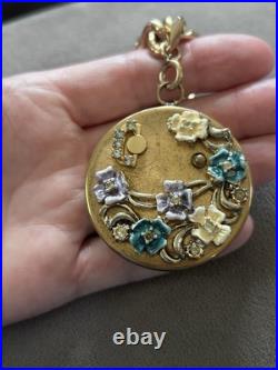 Vtg Antique Swiss Gold Bracelet Music Box Enamel Flowers Works Great