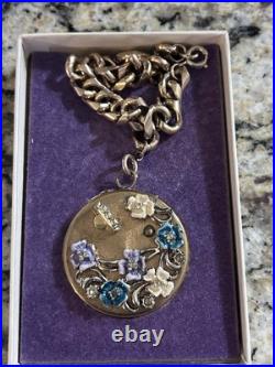 Vtg Antique Swiss Gold Bracelet Music Box Enamel Flowers Works Great
