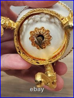 Vtg Cameo Jeweled Real Ostrich Egg Pedestal Hinged Box Music Box Rhinestones