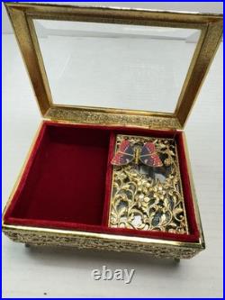 Vtg Enamel Red Butterfly Automation Music Jewelry Box San Francisco Music Box Co
