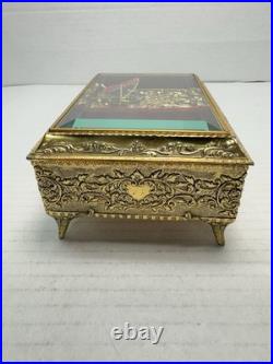 Vtg Enamel Red Butterfly Automation Music Jewelry Box San Francisco Music Box Co