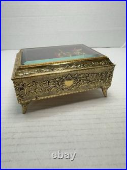 Vtg Enamel Red Butterfly Automation Music Jewelry Box San Francisco Music Box Co