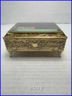 Vtg Enamel Red Butterfly Automation Music Jewelry Box San Francisco Music Box Co
