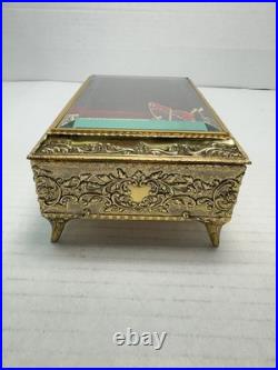 Vtg Enamel Red Butterfly Automation Music Jewelry Box San Francisco Music Box Co