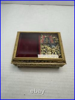 Vtg Enamel Red Butterfly Automation Music Jewelry Box San Francisco Music Box Co