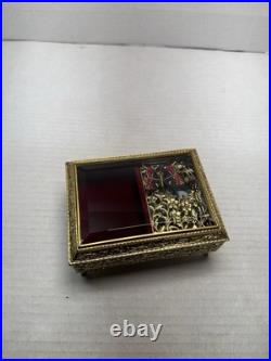 Vtg Enamel Red Butterfly Automation Music Jewelry Box San Francisco Music Box Co