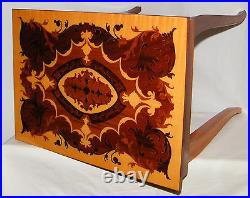 Vtg. Floral Jewelry Storage Music Box Italian Marquetry Inlaid Wood Accent Table
