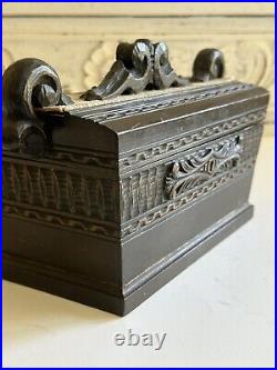 Vtg Hand Carved Black Forest Wood Swiss Music Jewelry Box Breitler Switzerland