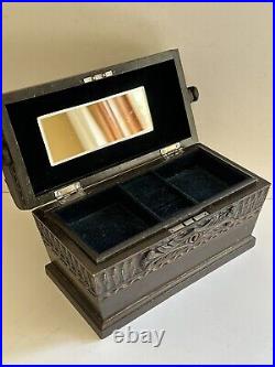 Vtg Hand Carved Black Forest Wood Swiss Music Jewelry Box Breitler Switzerland