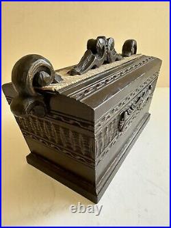 Vtg Hand Carved Black Forest Wood Swiss Music Jewelry Box Breitler Switzerland