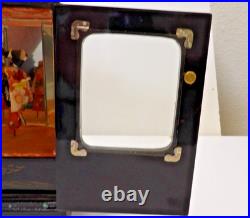 Vtg. Japanese Black Laquered Wood Handpainted Music Jewelry Box Geisha Doll
