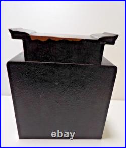 Vtg. Japanese Black Laquered Wood Handpainted Music Jewelry Box Geisha Doll