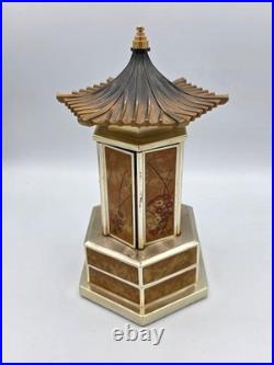 Vtg Japanese Metal Pagoda Style Music Box with Doors That Open For Storage