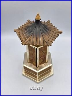 Vtg Japanese Metal Pagoda Style Music Box with Doors That Open For Storage